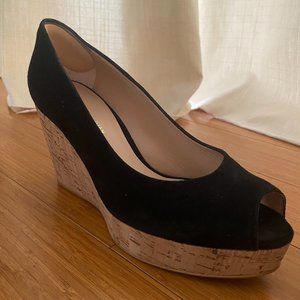 STUART WEITZMAN ANNA SUEDE CORK WEDGE PUMP PLATFORM